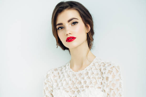 Beautiful woman with make-up Studio shot of young beautiful womanBeautiful woman with make-up woman red lipstick stock pictures, royalty-free photos & images