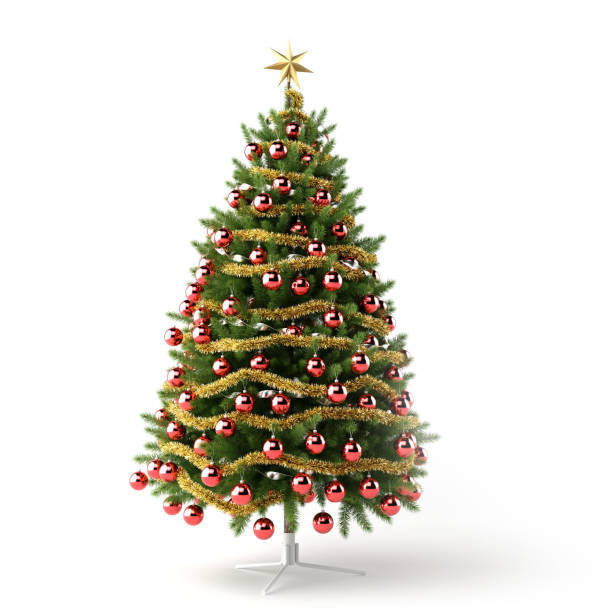 Beautifully decorated Chistmas Tree crowned with a golden star. stock photo