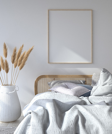Download Bedroom Interior With Poster Mockup Scandinavian Style Stock Photo - Download Image Now - iStock