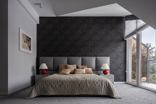 Bedroom With Black Wallpaper Stock Photo Download Image Bedroom With Black Wallpaper Stock Photo Download Image