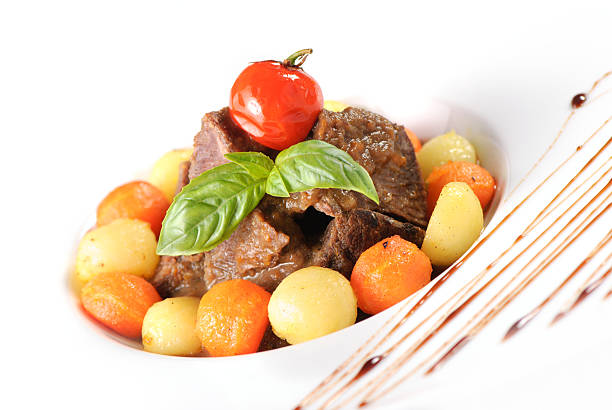 Beef cheek with vegetables stock photo