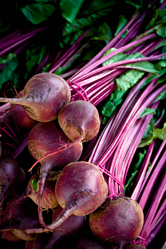 Beets at the farmers market, macro, shallow focus.