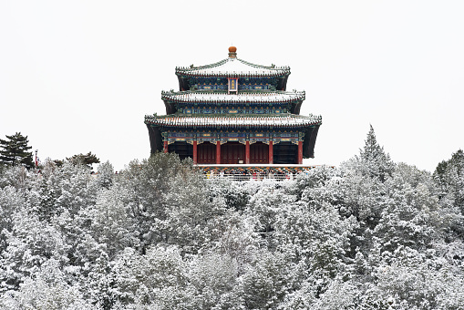 Beijing Jingshan Wanchun Pavilion in the snow