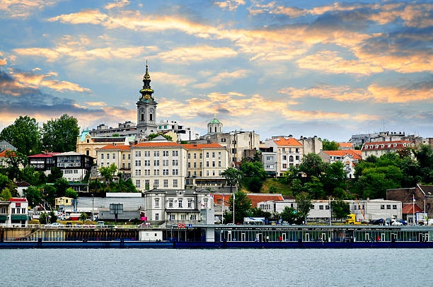 Belgrade cityscape on Danube stock photo