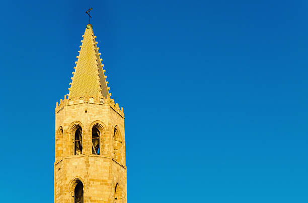 Bell tower of Cathedral Santa Maria campanile, Alghero Sardinia, Italy stock photo