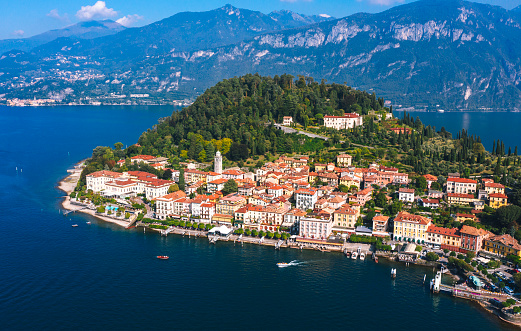 Bellagio by Lake Como Aerial view Italy