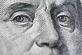 istock Ben Franklin - Portrait Eyes Close Up - Pen & Ink - Dollar Bill 1299683597