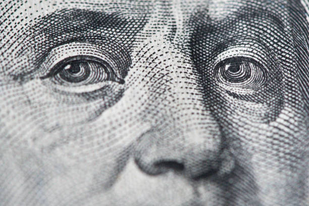 Ben Franklin - Portrait Eyes Close Up - Pen & Ink - Dollar Bill Ben Franklin - Portrait Eyes Close Up - Pen & Ink - Dollar Bill benjamin franklin stock pictures, royalty-free photos & images