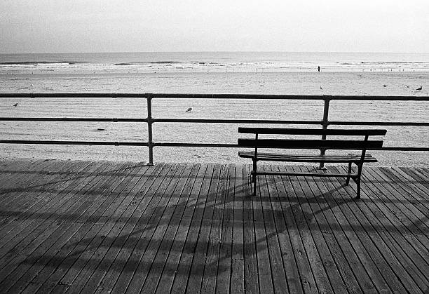 Bench on the Boardwalk At Beach, Atlantic City stock photo