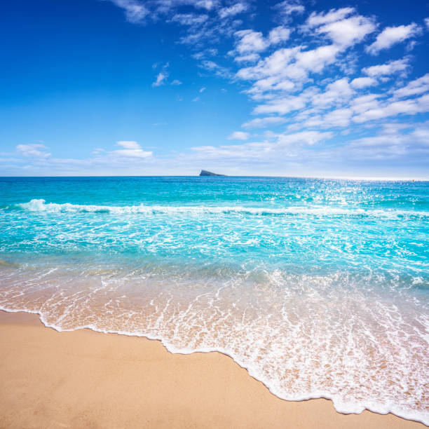 Benidorm island view from Benidorm beach Benidorm island view from Benidorm beach in Mediterranean alicante of spain costa blanca stock pictures, royalty-free photos & images