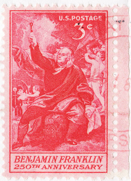 Benjamin Franklin Kite and Key Experiment U.S. Stamp stock photo