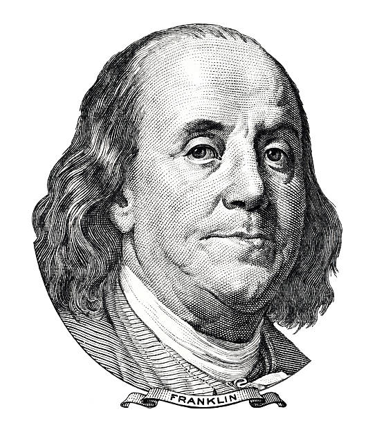 Benjamin Franklin portrait Benjamin Franklin portrait isolated on white background benjamin franklin stock pictures, royalty-free photos & images