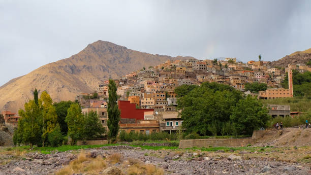 A berber village of Aroumd near Toubkal National Park, a national park in the High Atlas mountain range in West Morocco stock photo