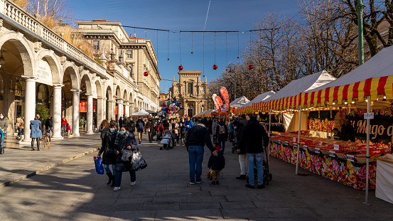Bergamo, Italy. View of the Christmas market in the city center. Bergamo One of the beautiful city in Italy