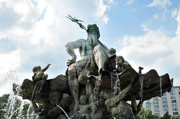 Berlin, Neptune fountain Berlin, neptune fountain, blue sky with clouds poseidon statue stock pictures, royalty-free photos & images