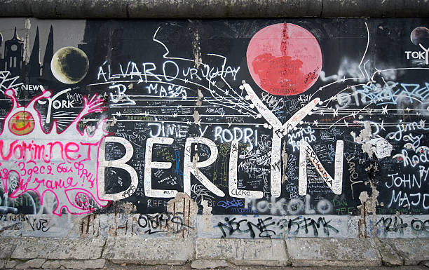 Berlin Berlin, Germany - February 13 2009: Part of \"East Side Gallery\" on the largest (1,3 km) and best kept segment of the Berlin Wall, just before overall wall restoration. berlin stock pictures, royalty-free photos & images