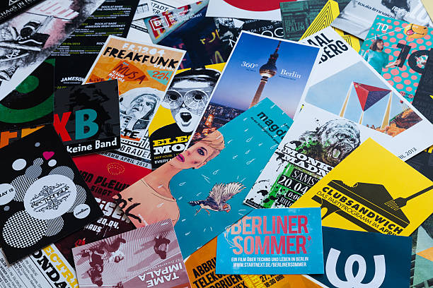 Berlin's typography Berlin, Germany - April 16, 2013: This collage is collection of different flyers, postcards and other paper ads. This is typical Berlin's typography. creative branding stock pictures, royalty-free photos & images