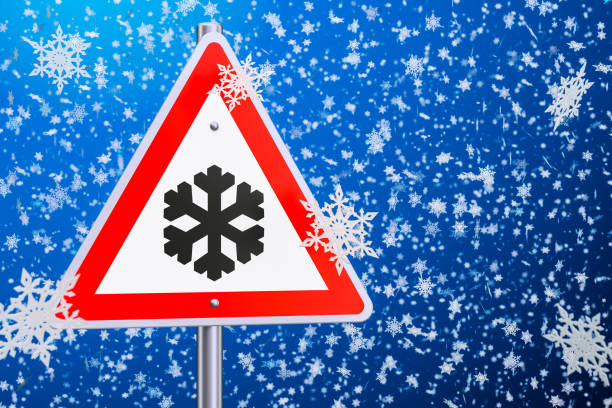 Photo of Beware of ice or snow, road sign. 3D rendering