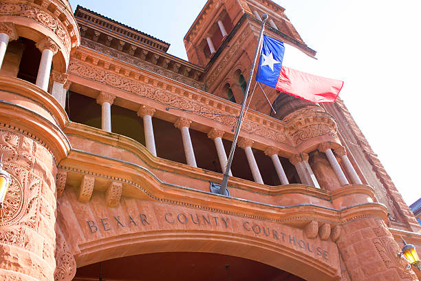 Bexar County Courthouse with Waving Texas Flag stock photo