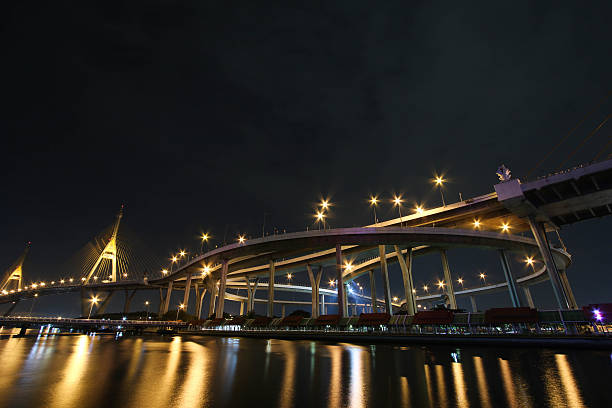 Bhumibol Bridge in Thailand or the Industrial Ring Road Bridge. stock photo