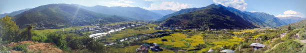Bhutan - Panoramic view of Paro city in Bhutan stock photo