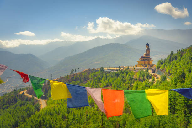 Bhutan Paro buddha landscape stock photo