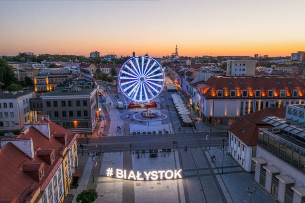 Bialystok city evening landscape aerial view, Poland stock photo