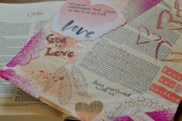 Bible art journaling about God is love stock photo