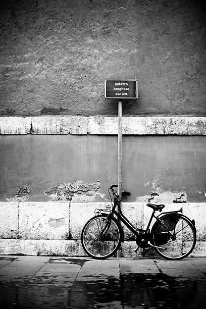 Fine Art Black & White Travel Photography of Bicycle in Italy Bicycle and Pastry Shop