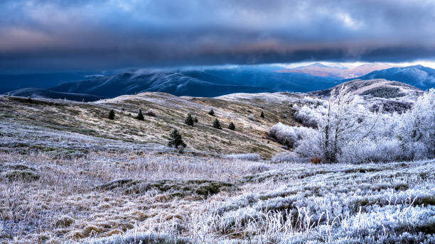 Bieszczady National Park, the Carpathians, Poland. Stunning winter view of the mountains. Bieszczady National Park, the Carpathians, Poland. bieszczady mountains stock pictures, royalty-free photos & images