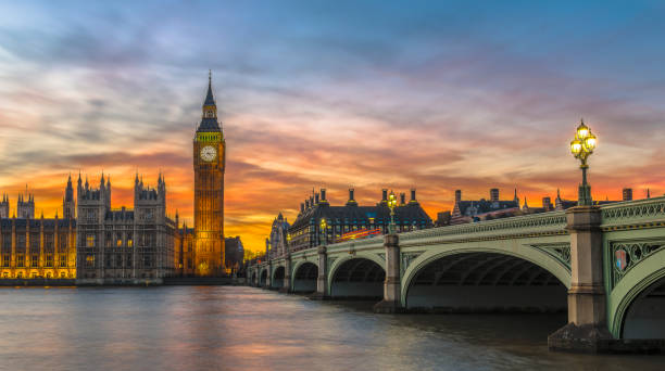 Big Ben and Houses of Parliament at sunset, London stock photo