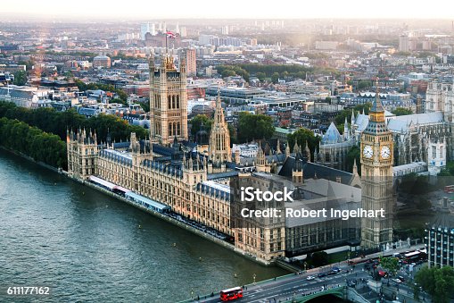 istock Big Ben and Houses of Parliament On River Thames, Dusk 611177162