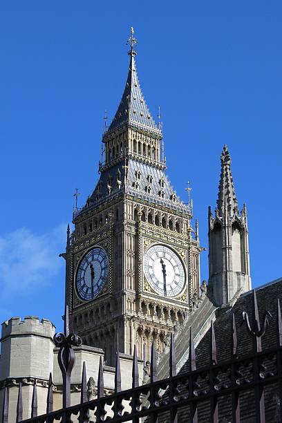Big Ben, London beneath bright blue sky stock photo