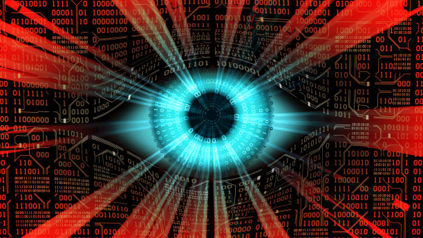 Big brother electronic eye concept, technologies for the global surveillance, security of computer systems and networks stock photo