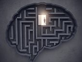 istock Big Idea Concept, The woman open the door in the maze-shaped brain 1340257709