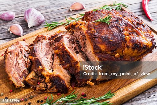 istock Big Piece of Slow Cooked Oven-Barbecued Pulled Pork shoulder 625135794