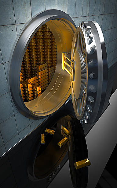 Big safe with Gold ingots 3D render stock photo