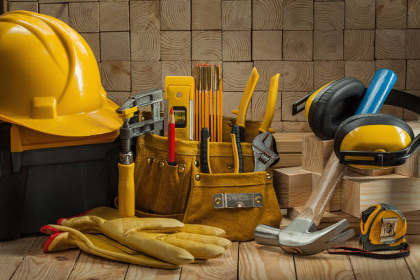big set of construction carpentry tools on wooden background big set of construction carpentry tools on wooden background tool belt stock pictures, royalty-free photos & images