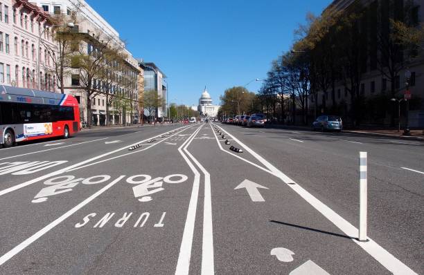 Bike lane indicated on the street in Washington DC stock photo