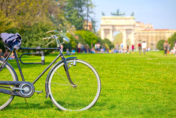 Bike ride in the Sforza Castle park stock photo