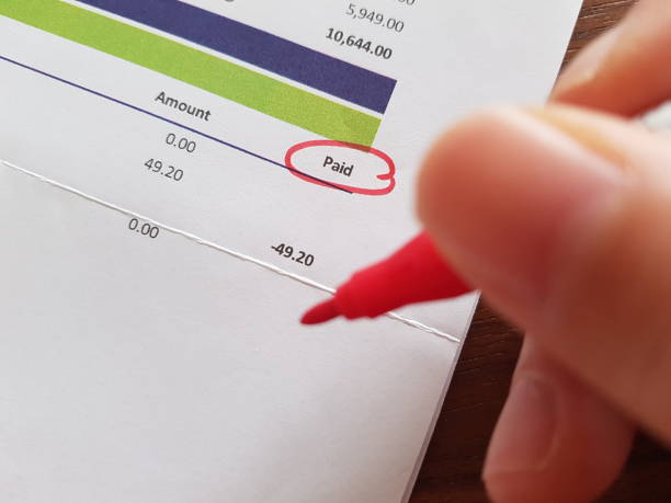 Bill payment. Amount Paid. Financial investment management stock photo