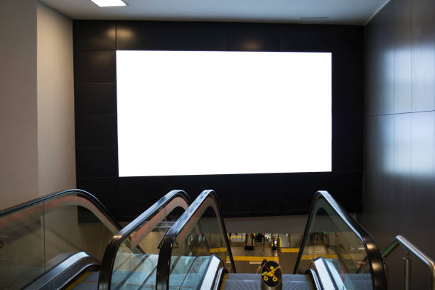 Billboard Banner signage mock up display in subway with escalator stock photo