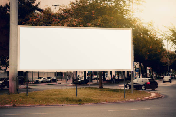 A billboard mockup in the roundabout stock photo
