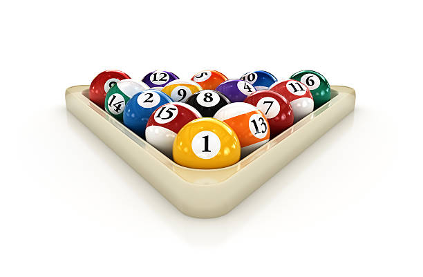 Billiard pool numbered balls arranged in a triangle shape Billiards pool balls with numbers as a numbers icon set.. render in 3D. cue ball stock pictures, royalty-free photos & images