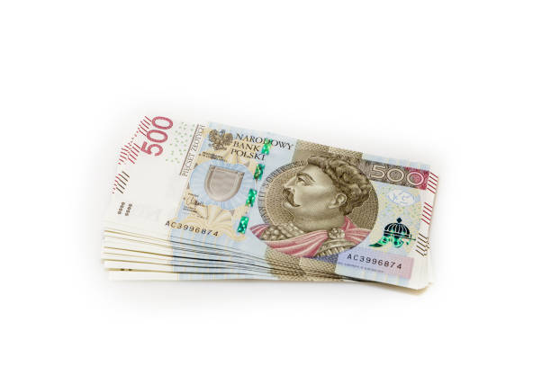 500 PLN bills isolated on white background stock photo