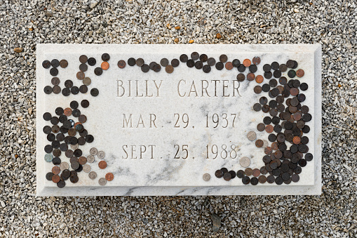 Plains, Georgia, USA - November 12, 2016: Billy Carter (brother of President Jimmy Carter) grave at the Lebanon Cemetery in Plains