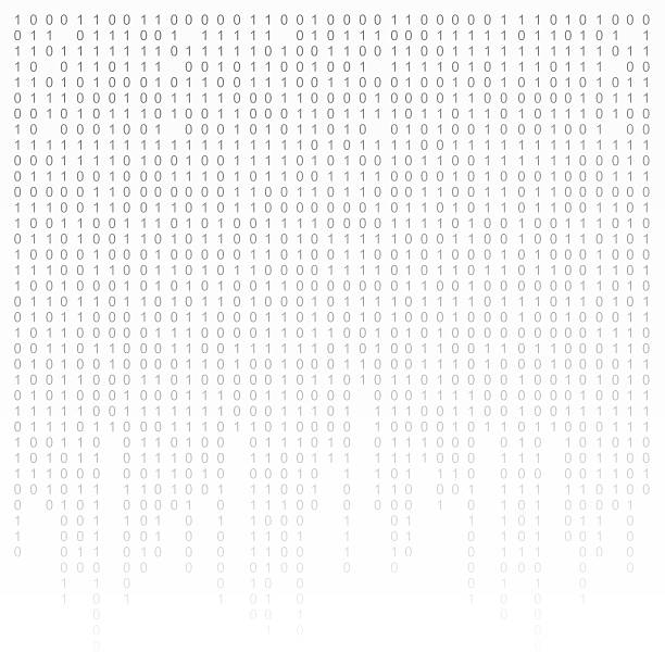 Binary code black and white background with digits on screen stock photo