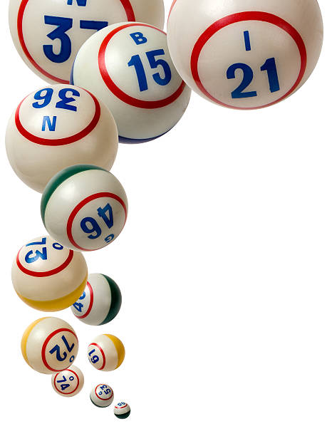 Bingo balls falling isolated on white background stock photo