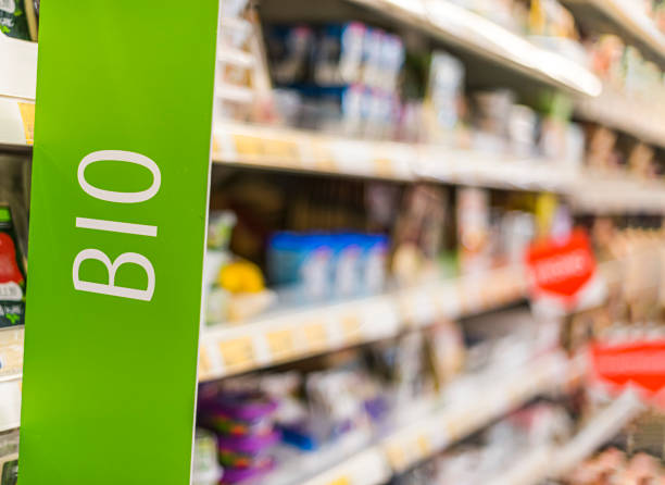 Bio food products in a supermarket stock photo