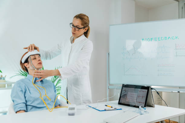 Biofeedback EEG or Electroencephalograph Training at a Health Center stock photo
